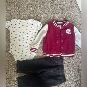 Carter’s Burgundy Varsity Jacket with Onesie and Jeans Set